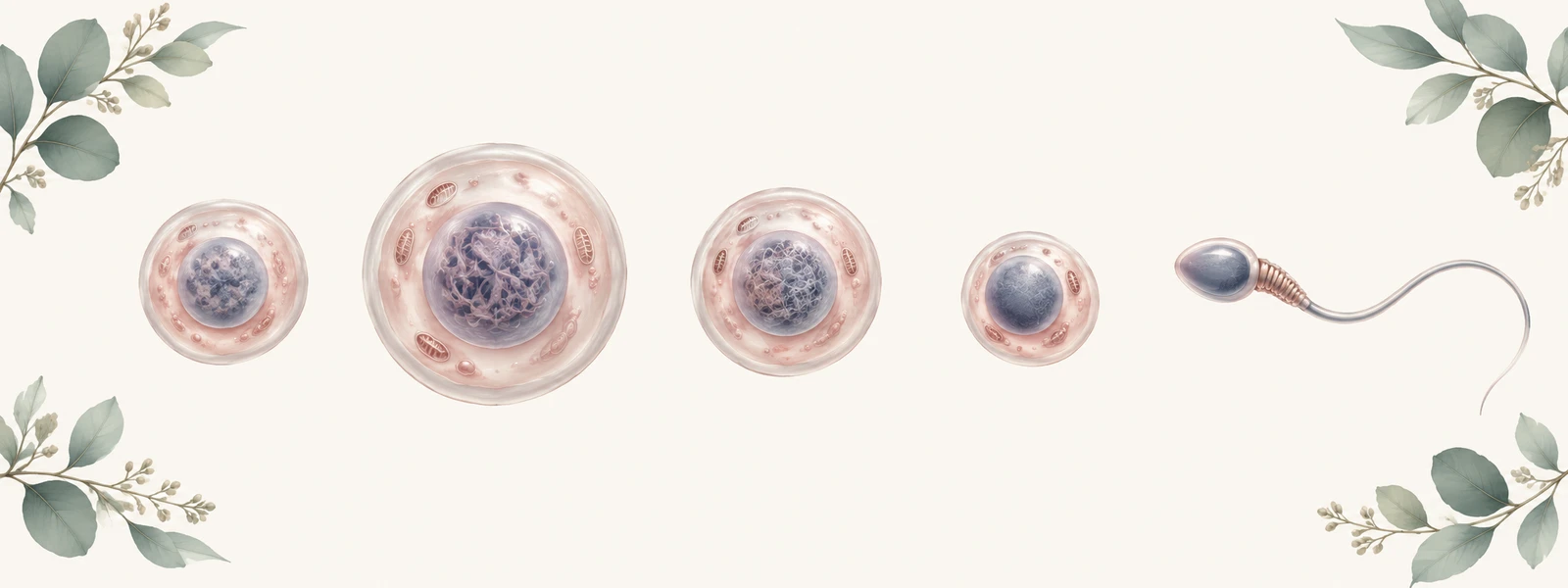 Five illustrated cell stages from spermatogonium to spermatozoon